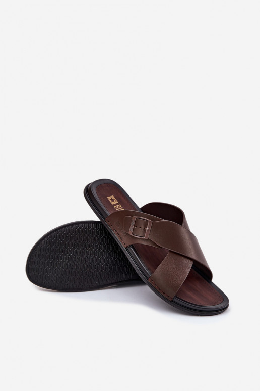 Čibas no dabīgas ādas vīriešiem ar sprādzēm Big Star RR174077 brūnas krāsas