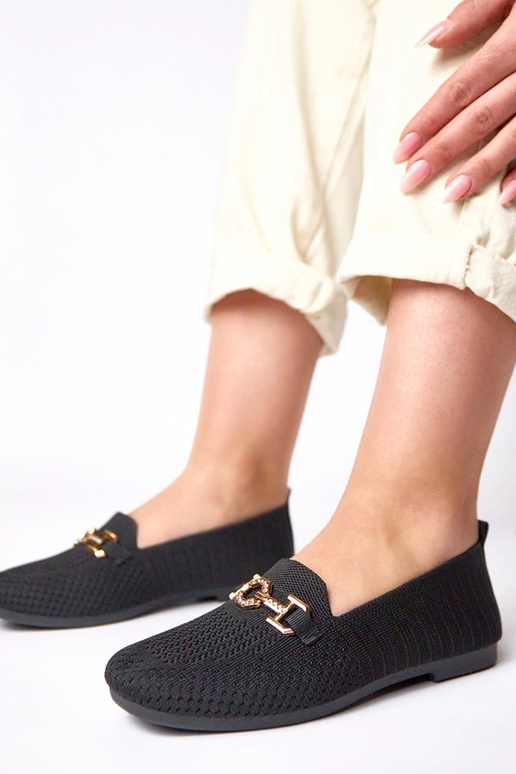 Melni auduma mokasīni ar zelta...