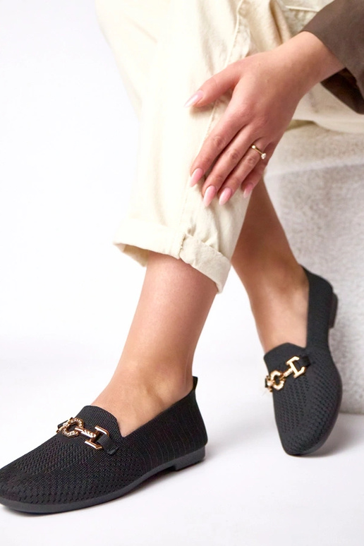 Melni auduma mokasīni ar zelta...