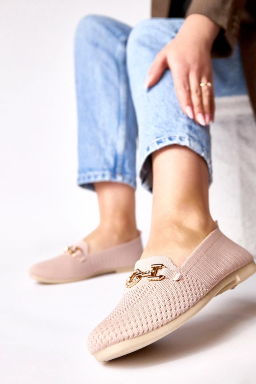 Rozā auduma mokasīni ar zelta...