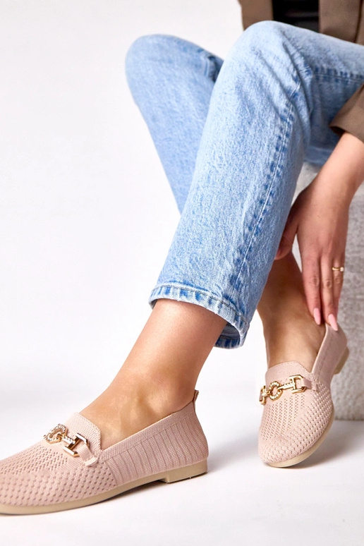 Rozā auduma mokasīni ar zelta...