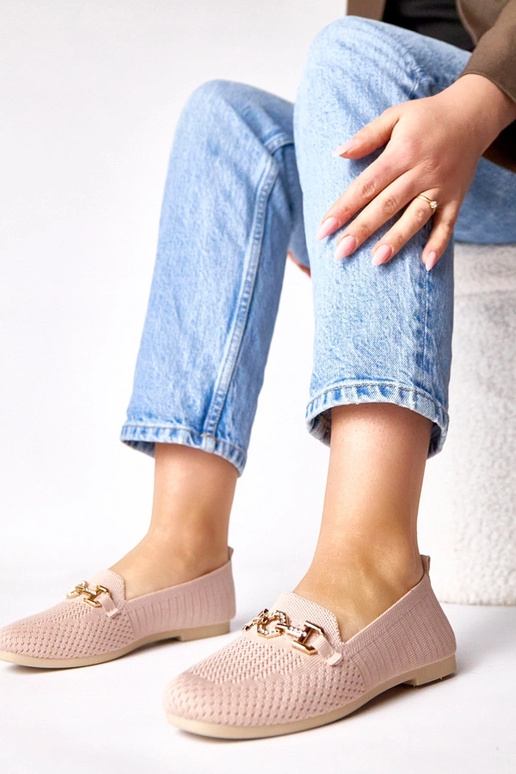 Rozā auduma mokasīni ar zelta...