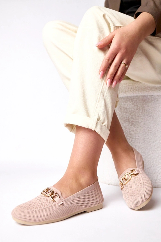 Rozā auduma mokasīni ar zelta...