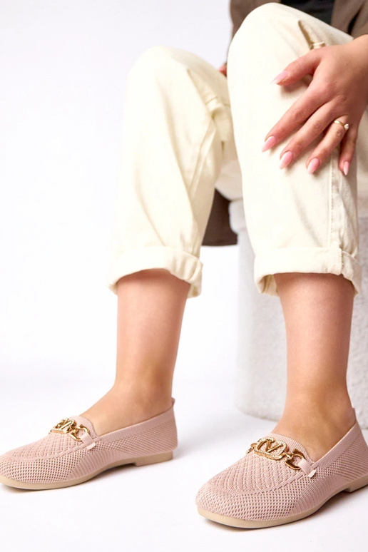 Rozā auduma mokasīni ar zelta...