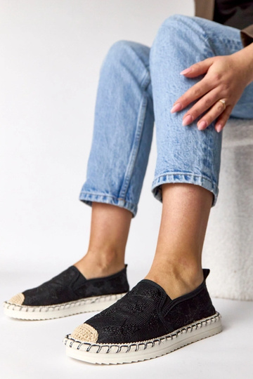 Melnas espadrilles ar spīguļiem Lucie