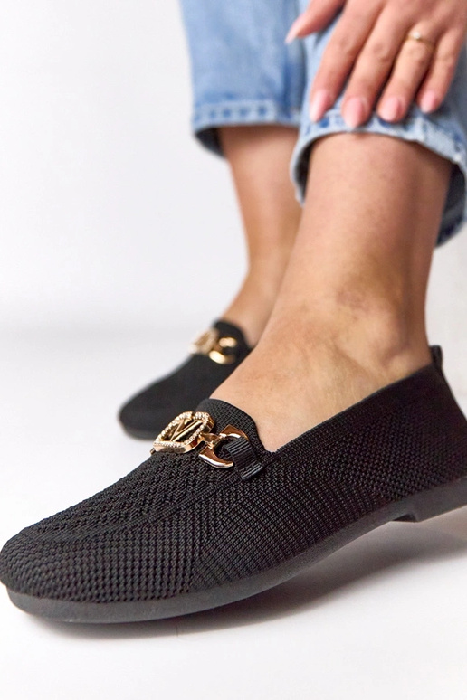 Melnā tekstila mokasīni ar zelta...