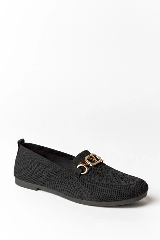 Melnā tekstila mokasīni ar zelta...
