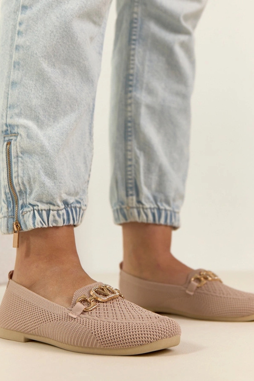 Rožainie tekstila mokasīni ar zelta...