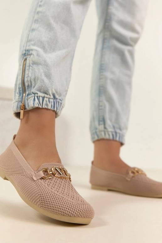 Rožainie tekstila mokasīni ar zelta...