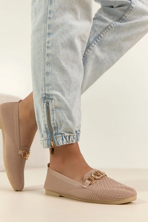 Rožainie tekstila mokasīni ar zelta...