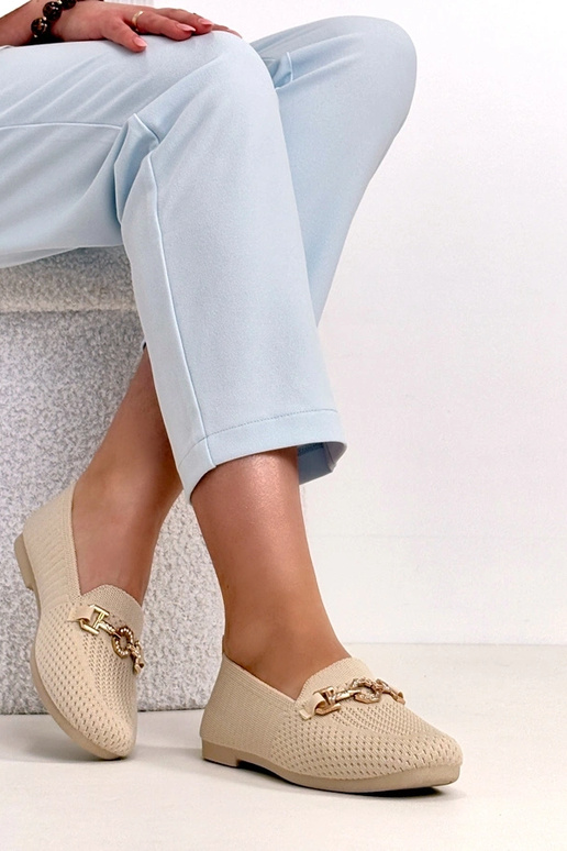 Smilšu krāsas auduma mokasīni ar...