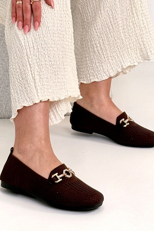 Brūni auduma mokasīni ar zelta...