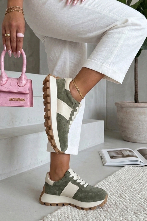 Zaļi ādas apavi uz platformas Filippo