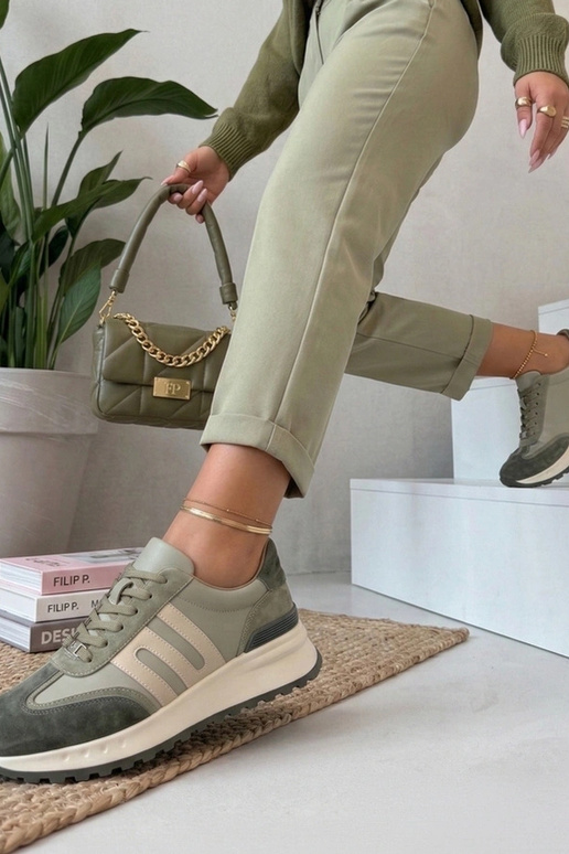 Zaļi ādas apavi uz platformas Filippo