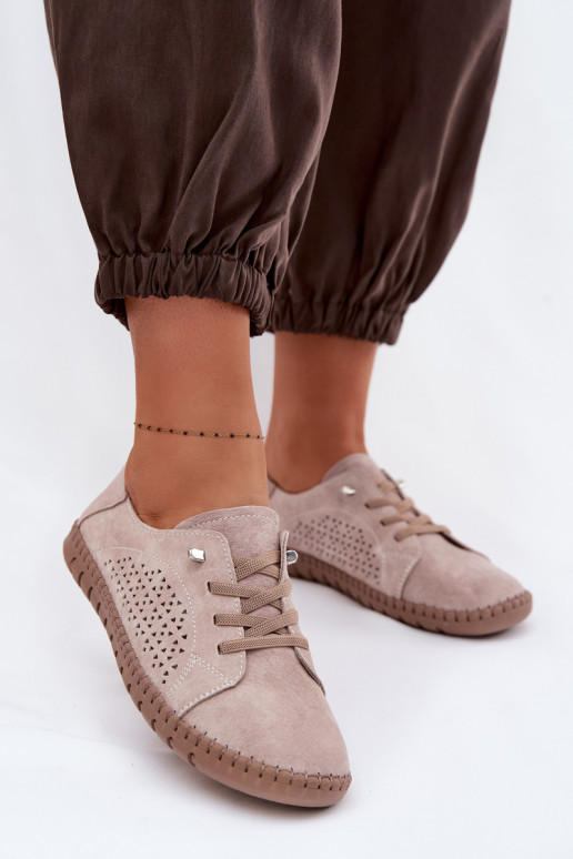 Ažūrs apavi SieviešuIeslēgtsturalnego zamšādasu smilšu krāsas Feliva