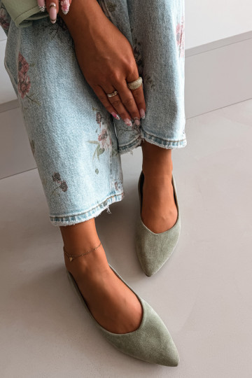 Balerīnas zempapēžuEko zamšādau Zaļas krāsas Lelisa 2