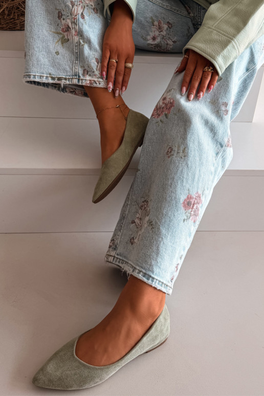 Balerīnas zempapēžuEko zamšādau Zaļas krāsas Lelisa