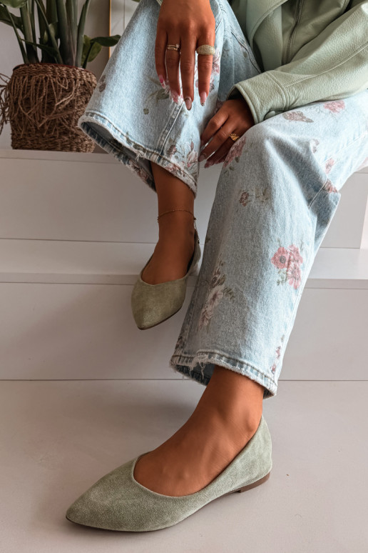 Balerīnas zempapēžuEko zamšādau Zaļas krāsas Lelisa