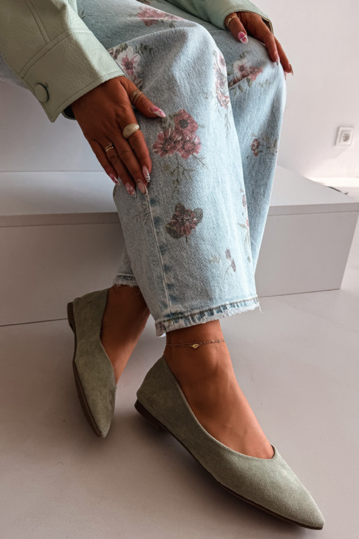 Balerīnas zempapēžuEko zamšādau Zaļas krāsas Lelisa