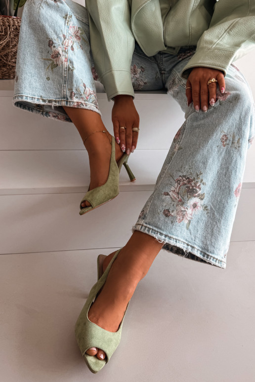 Sieviešu basenes ar papēdi Eko zamšādaoIne Zaļas krāsas Sevina