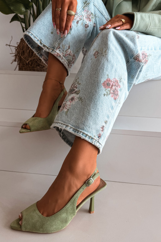 Sieviešu basenes ar papēdi Eko zamšādaoIne Zaļas krāsas Sevina