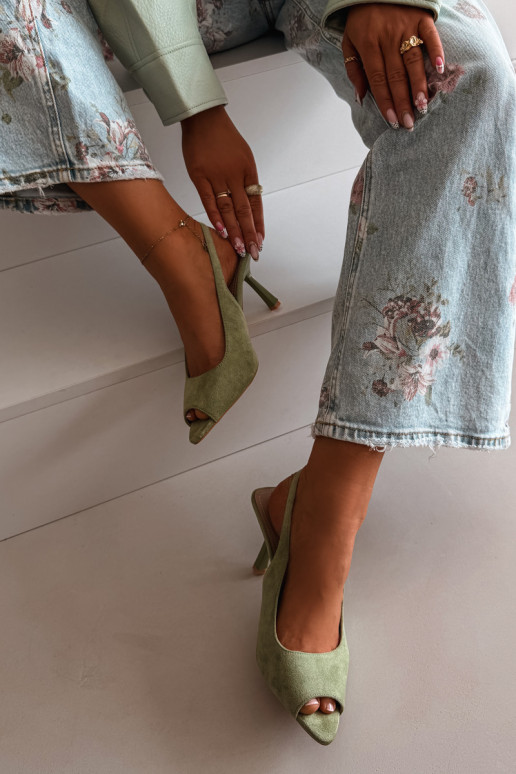 Sieviešu basenes ar papēdi Eko zamšādaoIne Zaļas krāsas Sevina