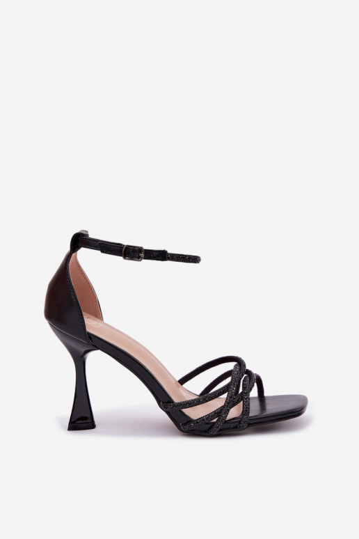 Sieviešu basenes ar papēdi ar mirdzošiem spīdumiem melnas krāsas Redira