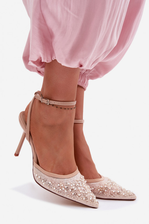 Sieviešu basenes ar papēdi Dekorēts ar fliteriem I Koraļļiikami smilšu krāsas Nedira