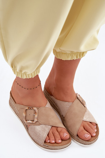 sieviešu čības ar platformu dekorēti ar sprādzēm Inblu RV000012 brūnas krāsas