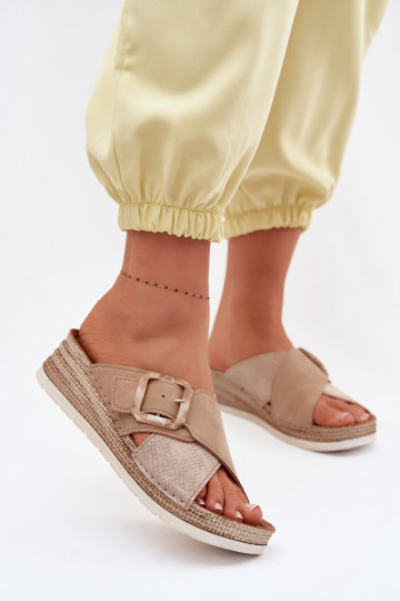 sieviešu čības ar platformu dekorēti ar sprādzēm Inblu RV000012 brūnas krāsas 2