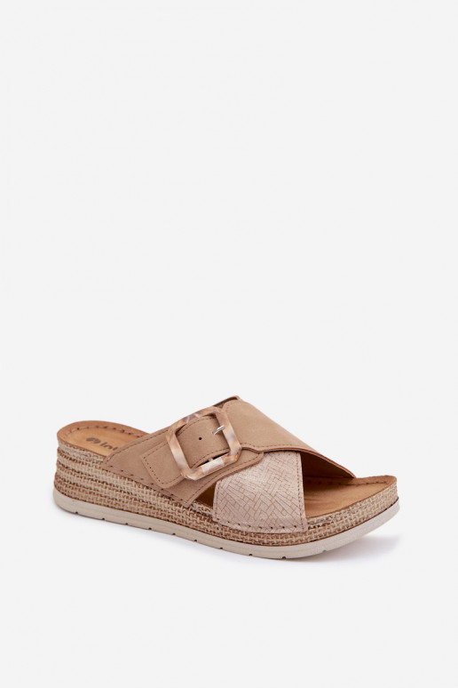 sieviešu čības ar platformu dekorēti ar sprādzēm Inblu RV000012 brūnas krāsas