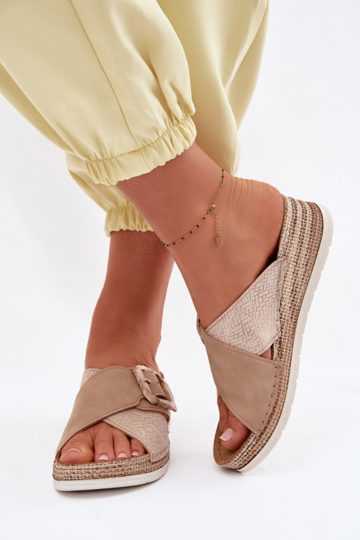 sieviešu čības ar platformu dekorēti ar sprādzēm Inblu RV000012 brūnas krāsas