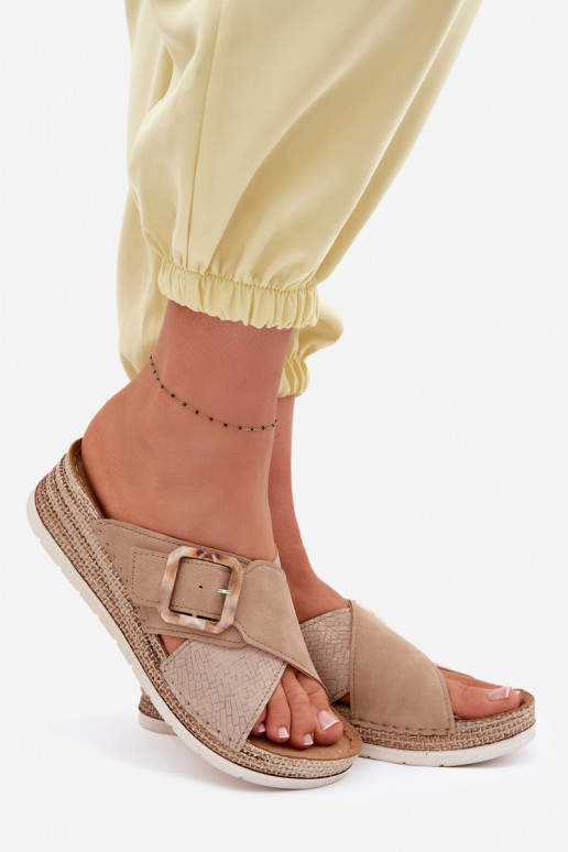 sieviešu čības ar platformu dekorēti ar sprādzēm Inblu RV000012 brūnas krāsas