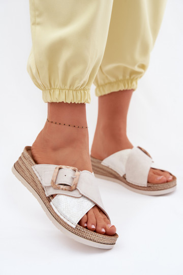 sieviešu čības ar platformu dekorēti ar sprādzēm Inblu RV000012 Ziloņkaula krāsas