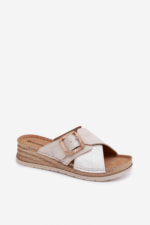 sieviešu čības ar platformu dekorēti ar sprādzēm Inblu RV000012 Ziloņkaula krāsas