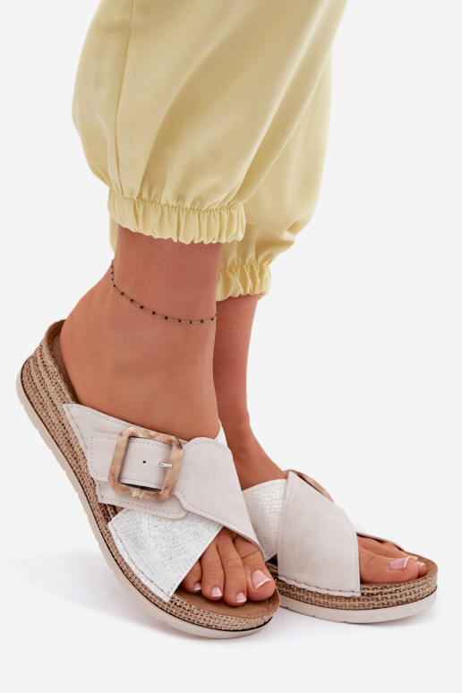 sieviešu čības ar platformu dekorēti ar sprādzēm Inblu RV000012 Ziloņkaula krāsas