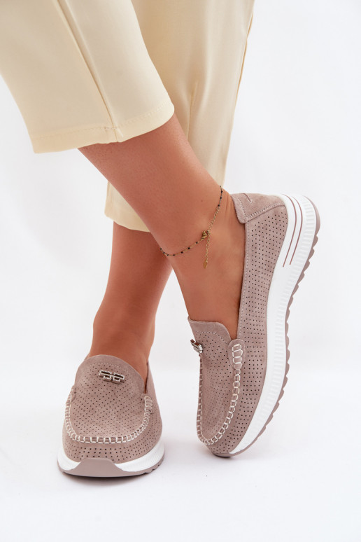 sieviešu mokasīniIeslēgtsturalnego zamšādasu smilšu krāsas Demela