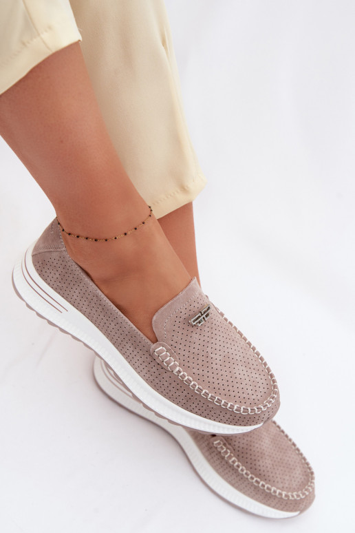 sieviešu mokasīniIeslēgtsturalnego zamšādasu smilšu krāsas Demela