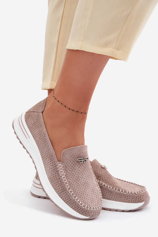 sieviešu mokasīniIeslēgtsturalnego zamšādasu smilšu krāsas Demela