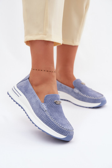 sieviešu mokasīniIeslēgtsturalnego zamšādasu Zilas krāsas Demela