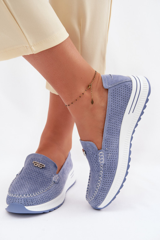 sieviešu mokasīniIeslēgtsturalnego zamšādasu Zilas krāsas Demela