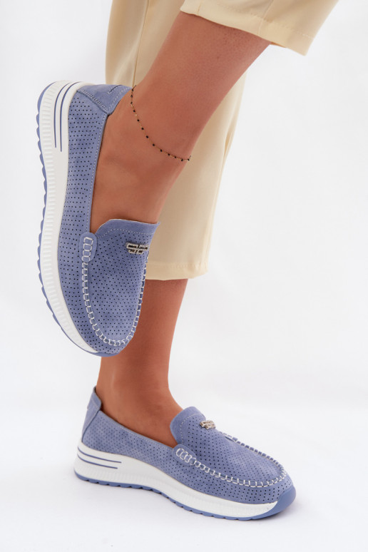 sieviešu mokasīniIeslēgtsturalnego zamšādasu Zilas krāsas Demela