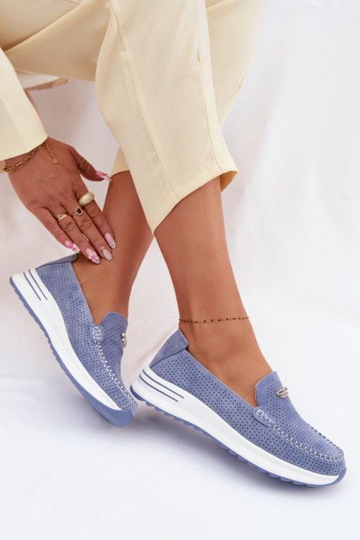 sieviešu mokasīniIeslēgtsturalnego zamšādasu Zilas krāsas Demela