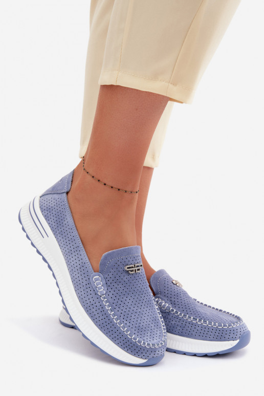 sieviešu mokasīniIeslēgtsturalnego zamšādasu Zilas krāsas Demela