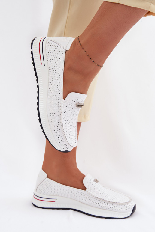 sieviešu mokasīniIeslēgtsturalnej Skóry baltas krāsas Demela