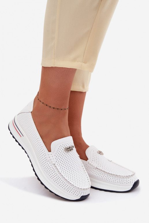 sieviešu mokasīniIeslēgtsturalnej Skóry baltas krāsas Demela