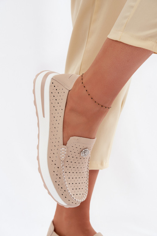 Ažūrs sieviešu mokasīniIeslēgtsturalnej Skóry smilšu krāsas Kemela