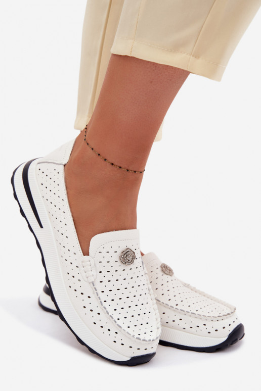 Ažūrs sieviešu mokasīniIeslēgtsturalnej Skóry baltas krāsas Kemela