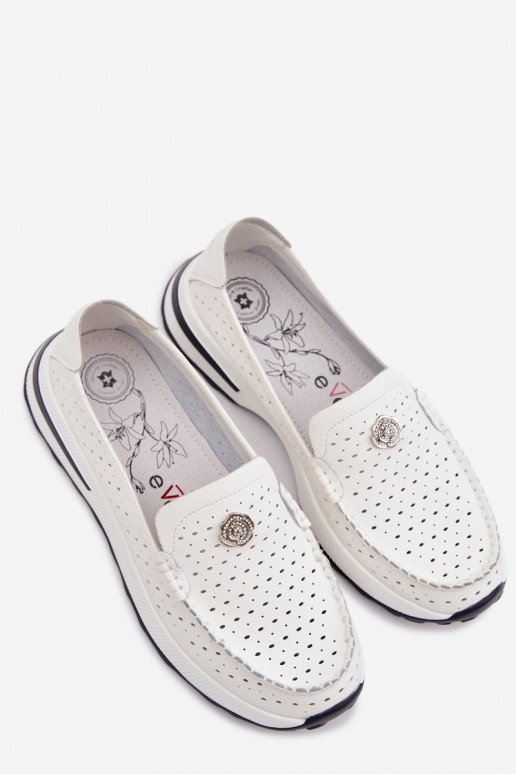 Ažūrs sieviešu mokasīniIeslēgtsturalnej Skóry baltas krāsas Kemela