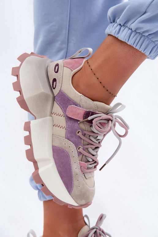 Āda zamšādas Sneakers modeļa apavi Sieviešu GOE TT2N4026 Violeta krāsa